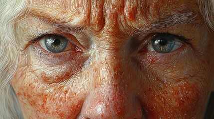 Sticker -   A close-up of a woman's face with freckles on both her face and eyes