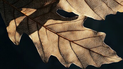 Poster -   A sharp focus on a leaf against a dark background, with the backside slightly blurred