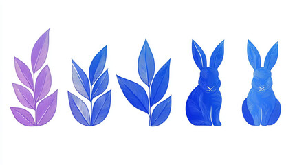 Canvas Print - Blue and purple leaves and bunnies.