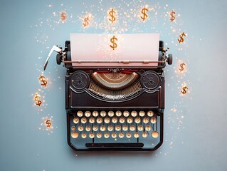 Canvas Print - Vintage Typewriter with Golden Dollar Signs.