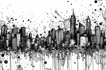 Abstract ink cityscape skyline illustration