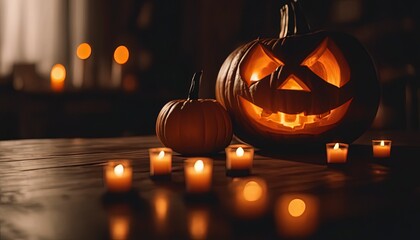 halloween scene, scary pumpkin, candles in the dark, halloween pumpkin