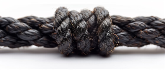 A black rope with knot, isolated on a white background