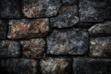 Close-up of a Dark, Weathered Stone Wall