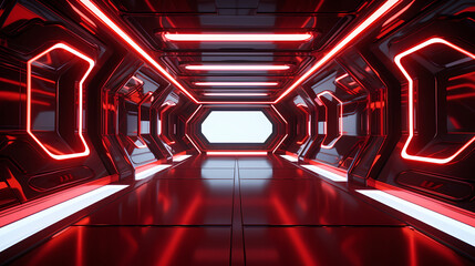 Poster - Sci-fi style red light corridor