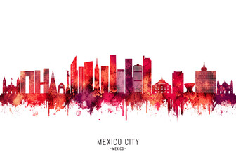 Wall Mural - Mexico city Mexico Skyline Red