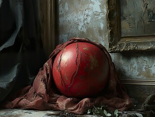 Canvas Print - Red Sphere Still Life Photography: Vintage Decor and Artistic Composition