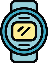 Poster - Blue smartwatch with big screen showing modern user interface, isolated on white background