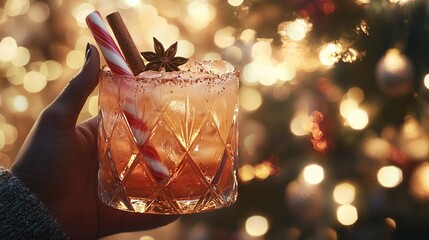 Poster -   Hand holding glass with drink and candy cane