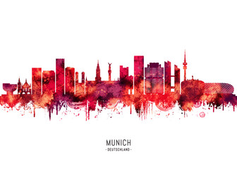 Wall Mural - Munich Germany Skyline Red