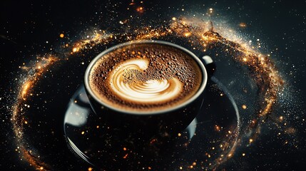 Sticker -   A cappuccino served on a saucer, featuring a swirl design