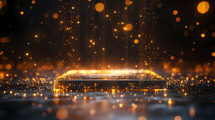 Poster - Glowing smartphone with dynamic particles and light effects in a dark environment.