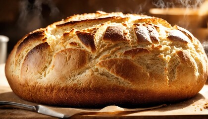 Freshly baked bread with sesame seeds on a wooden board. ai generative