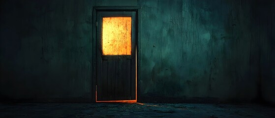 Poster - Cracked Door Illuminating a Dark Room Offering a Glimpse of Light and Possibility of Escape from the Sorrow and Confinement Within