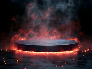 Poster - A dramatic circular platform emits fiery light and smoke, creating a captivating atmosphere.