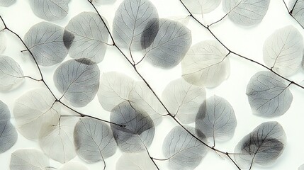 Wall Mural -   A close-up of white backgrounded leaves against black and white photo backdrop