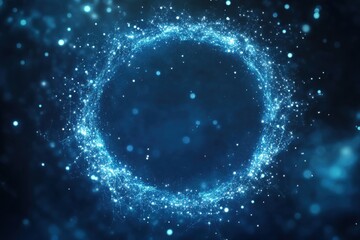 Poster - Colorful particles forming a round pattern, illuminated effects on a deep navy background