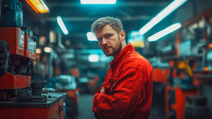 A mechanic with a clipboard inspects the car repair checklist in a workshop