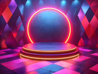 Poster - Futuristic stage with colorful lights and neon accents creating a vibrant atmosphere.