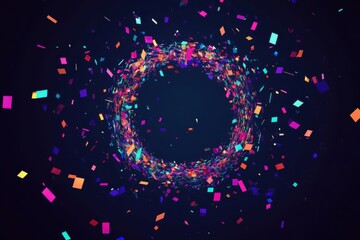 Poster - Lively circle and square featuring bright confetti animation on a dark background