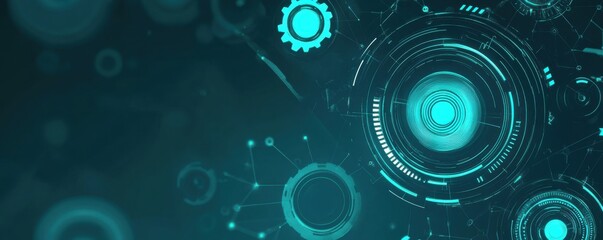 Poster - Futuristic digital interface with glowing green elements on a dark background for technology and innovation themed applications.