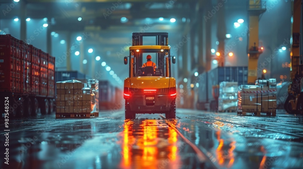 Container Store Driver Forklift Driver Loading a Shipping Cargo Container with a Full Pallet ...