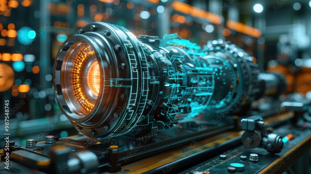 High-Tech Industry: Engineer Designing 3D Engine, Using Augmented ...