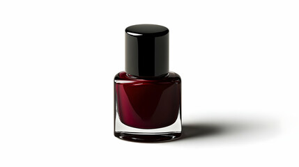 Bottle of burgundy nail polish on a white isolate background, perfect for beauty and fashion themes.