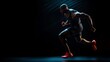 © Adi - A strong athletic, man sprinter, running on black background wearing in the sportswear, fitness and sport motivation concept