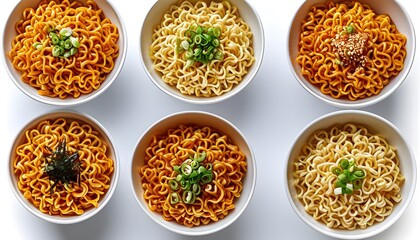 Instant noodles in a bowl on a clean white background