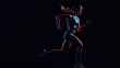 © Adi - A strong athletic, woman sprinter, running on black background wearing in the sportswear, fitness and sport motivation concept