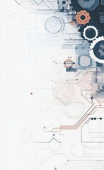Fototapete - Abstract technology background featuring gears and hexagons in a futuristic gray design