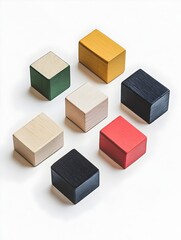 Poster - Colorful Wooden Geometric Cubes Arranged as Modern Office Accessory