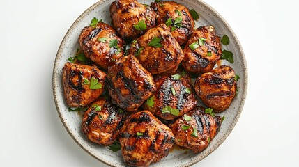 Wall Mural - Grilled Chicken Pieces with Parsley in a White Bowl