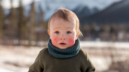 A candid portrait of a Norwegian child, their rosy cheeks and curious eyes capturing the innocence and beauty of childhood in the Scandinavian landscape