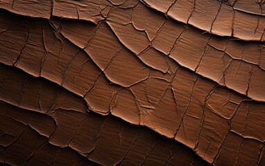 Poster - Close-up texture of dark brown cracked surface, isolated on white background.