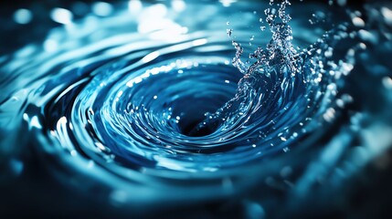 Poster - Close-up view of water splashes creating ripples in a serene blue background.