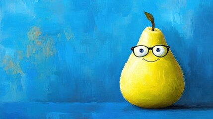 Poster - A pear with glasses and a smile painted on it's face, AI