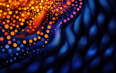 Poster - Colorful abstract pattern with dots and waves on a dark background.