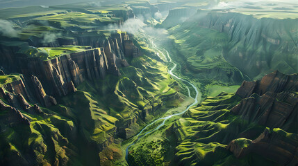 Wall Mural - Aerial View of a Serene Canyon with a Winding River