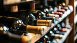 Wine bottles resting in a wine cellar rack