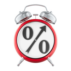 Poster - alarm clock with percent symbol. discount, concept. 3d rendering isolated on transparent background