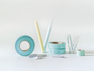 Poster - Elegant Arrangement of Essential Office Supplies on White Background
