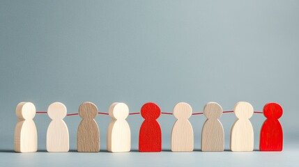 Poster - The red figure symbolizes a focal point in a human resources hierarchy, connected to diverse individuals by lines, highlighting teamwork and individual growth