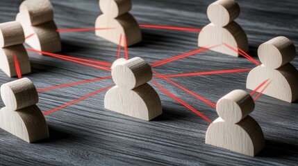 Poster - The red figure symbolizes a focal point in a human resources hierarchy, connected to diverse individuals by lines, highlighting teamwork and individual growth
