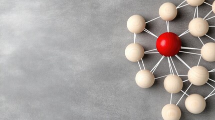 Poster - The red figure symbolizes a focal point in a human resources hierarchy, connected to diverse individuals by lines, highlighting teamwork and individual growth