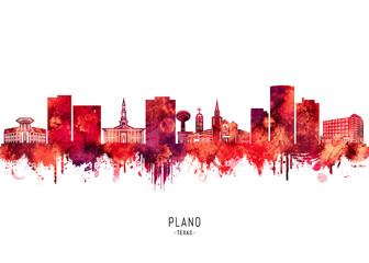 Wall Mural - Plano Texas Skyline Red