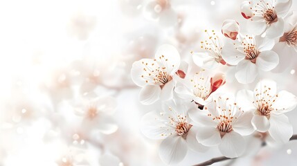 Poster - Elegant White Peach Blossom Floral Background with Delicate Petals and Soft Lighting