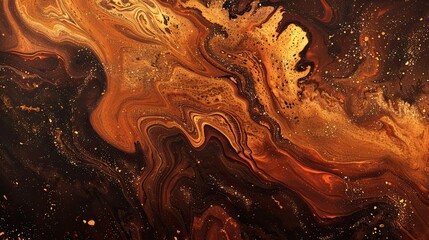 Sticker - Warm amber backdrop with bold brown and black marbled paint creating an intricate abstract pattern