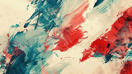 Sticker - Vivid wallpaper with red and teal brushstrokes forming a chaotic pattern on a beige backdrop